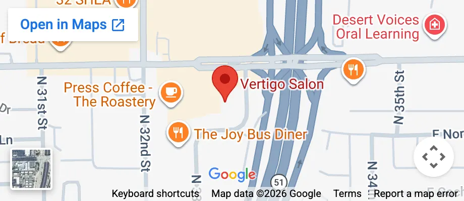 Map showing Vertigo Salon at 3241 E Shea Blvd, Phoenix, AZ